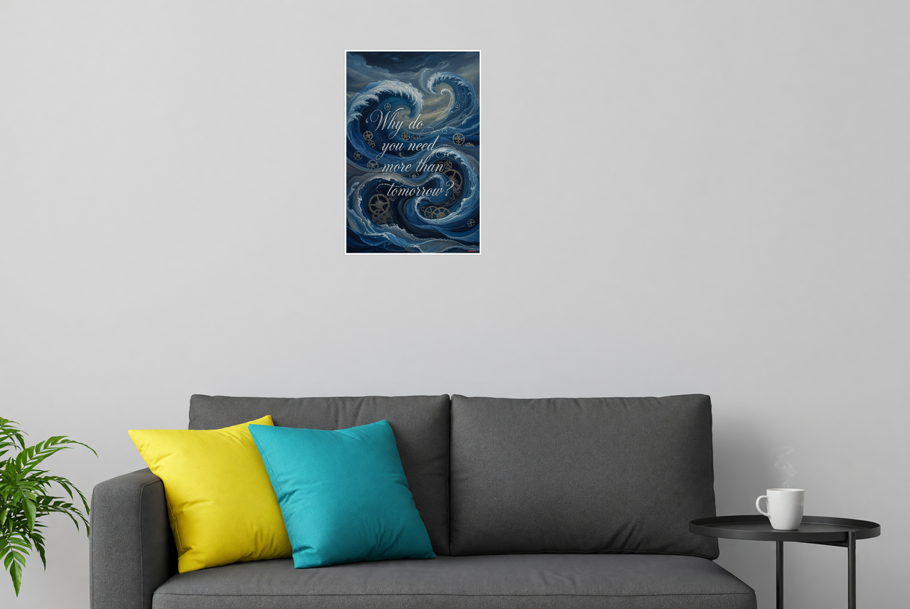 "Why Do You Need More Than Tomorrow?" Abstract Waves Gears Motivational 12x18 US Made Poster